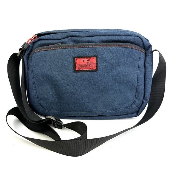 Mixi Messenger Bag Blue Canvas Mens Crossbody Travel Keep On Fighting Brand New - Picture 1 of 12
